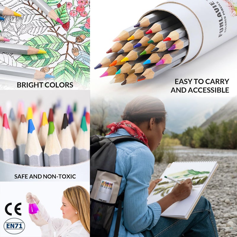 FUNLAVIE 24 Colored Pencils for Adult Coloring Books, Premium Soft Core Coloring Pencil Set with Sharpener for Artists, Drawing and Sketching Pencils, Professional Art Supplies Set for Adults - Image 5